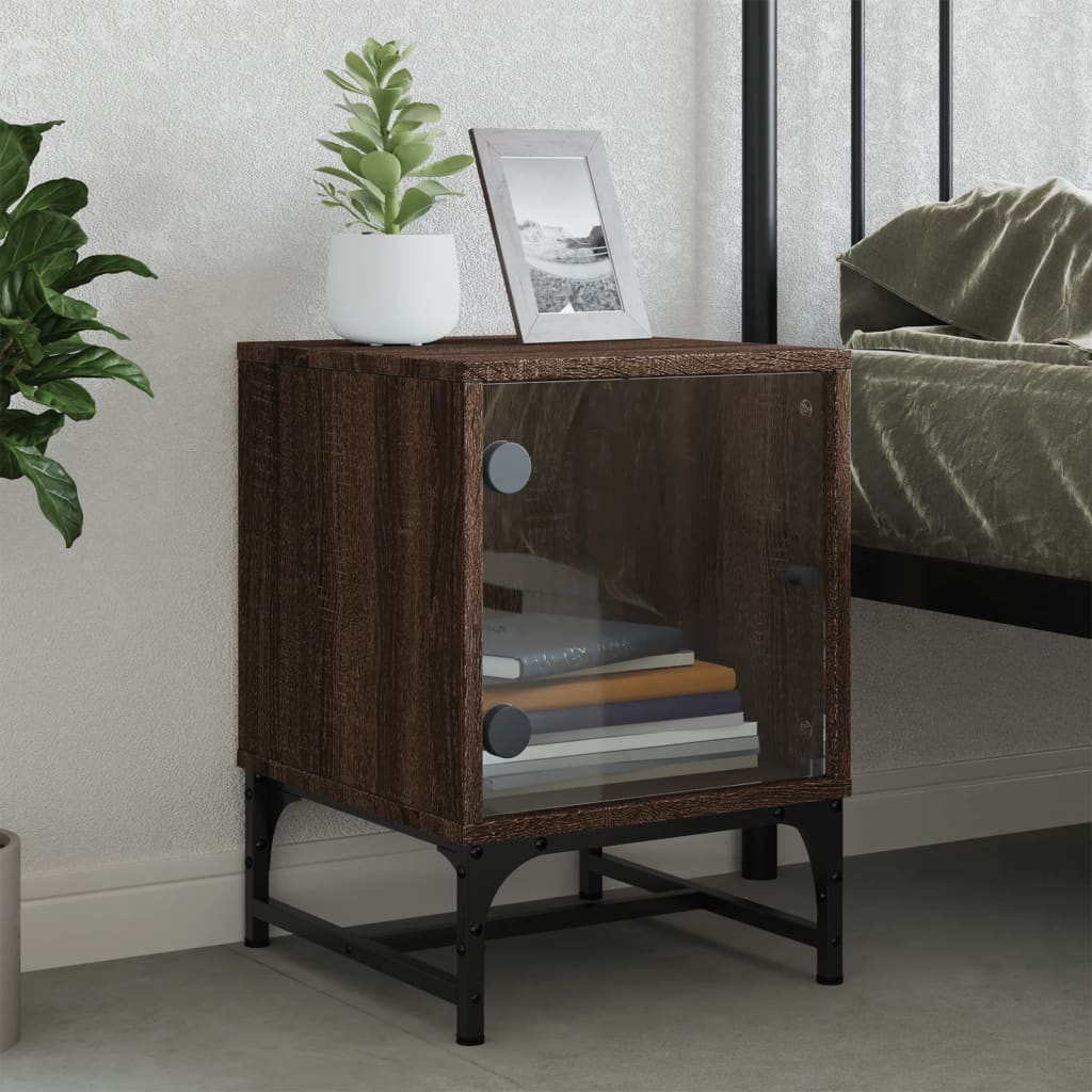 Brown Oak Bedside Cabinet with Glass Door 35x37x50 cm