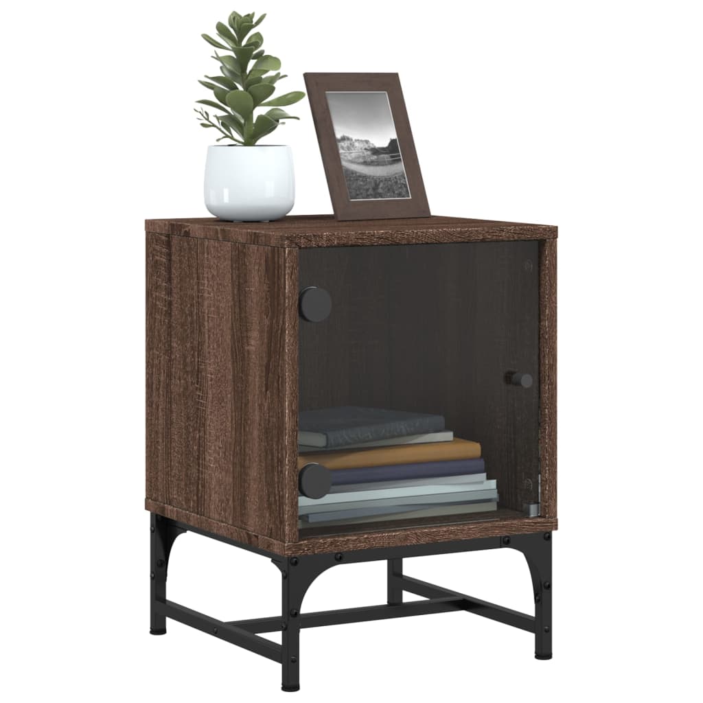 Brown Oak Bedside Cabinet with Glass Door 35x37x50 cm