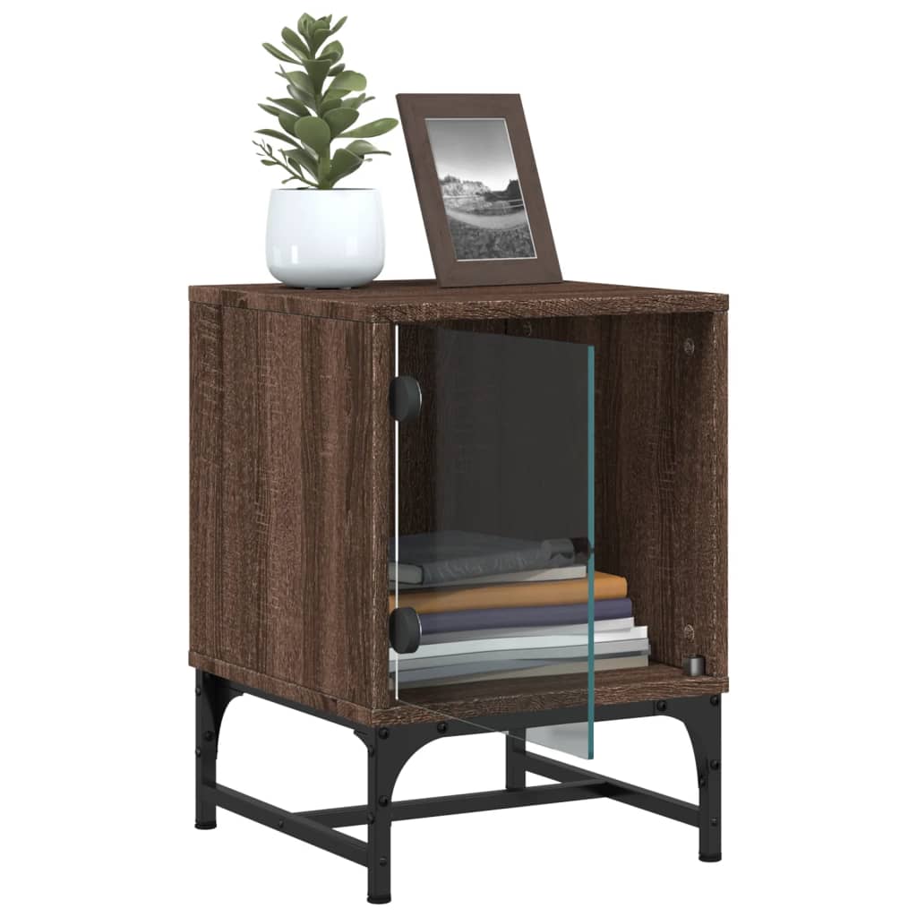 Brown Oak Bedside Cabinet with Glass Door 35x37x50 cm