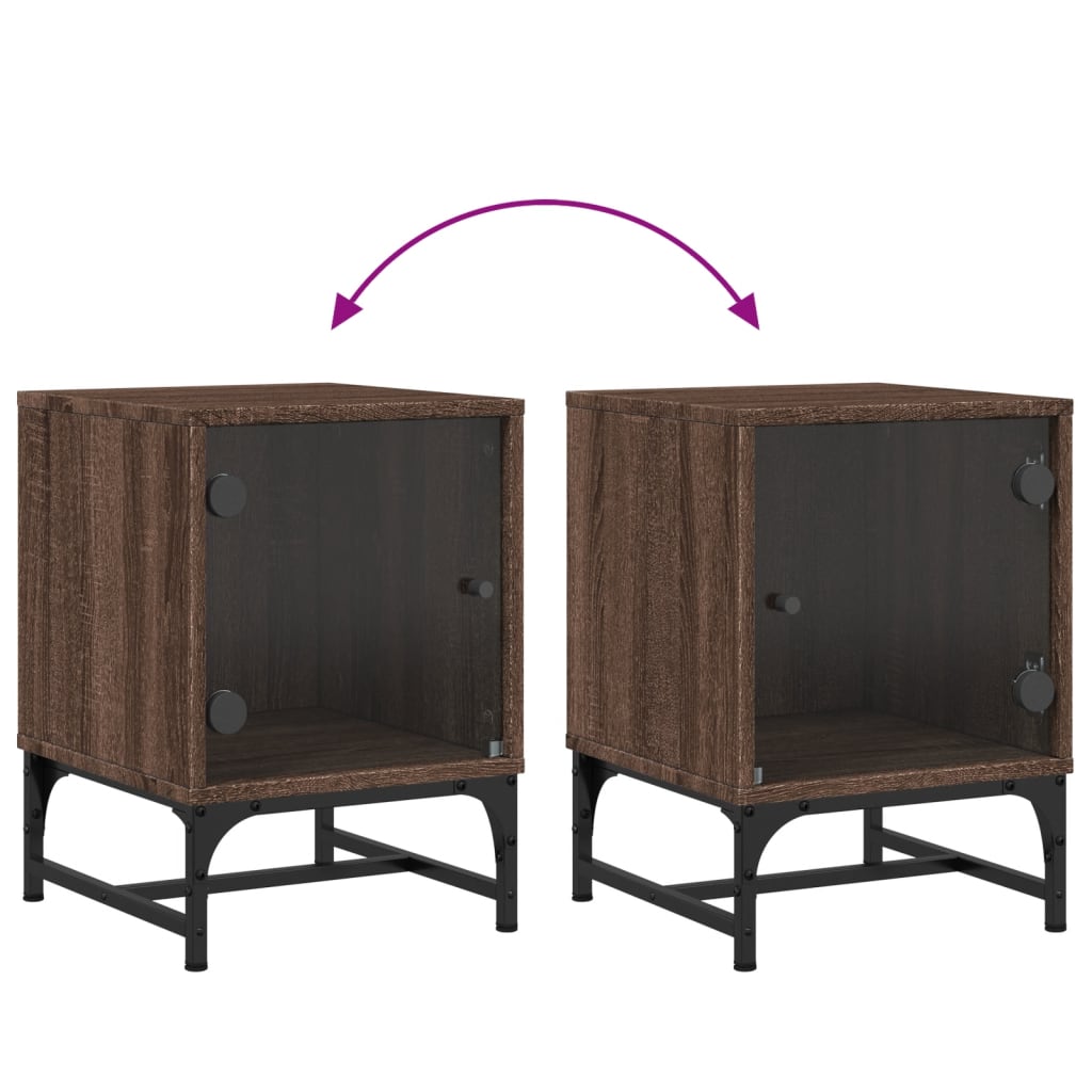 Brown Oak Bedside Cabinet with Glass Door 35x37x50 cm