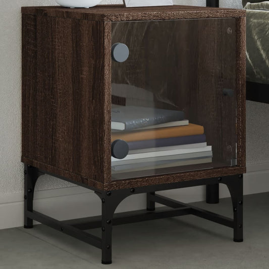 Brown Oak Bedside Cabinet with Glass Door 35x37x50 cm