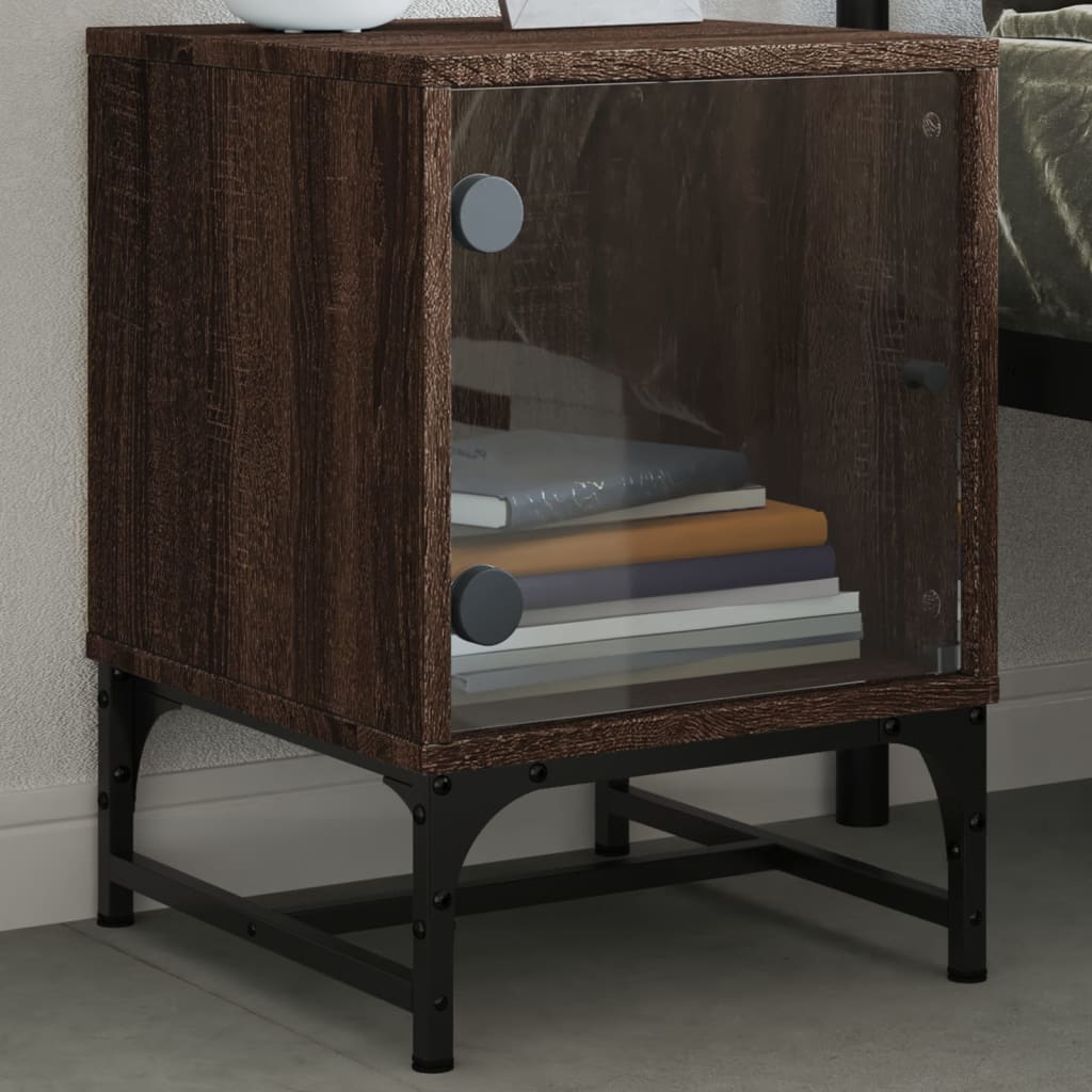 Brown Oak Bedside Cabinets 2pcs with Glass Doors - 35x37x50 cm