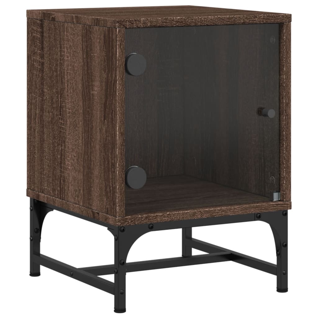 Brown Oak Bedside Cabinets 2pcs with Glass Doors - 35x37x50 cm