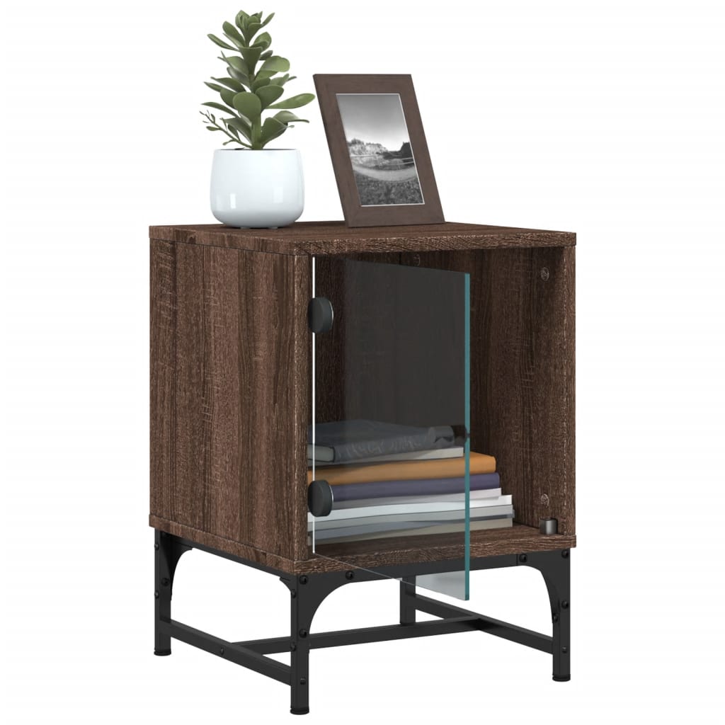 Brown Oak Bedside Cabinets 2pcs with Glass Doors - 35x37x50 cm