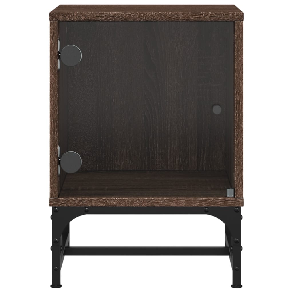 Brown Oak Bedside Cabinets 2pcs with Glass Doors - 35x37x50 cm