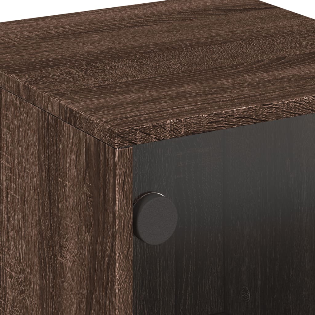 Brown Oak Bedside Cabinets 2pcs with Glass Doors - 35x37x50 cm