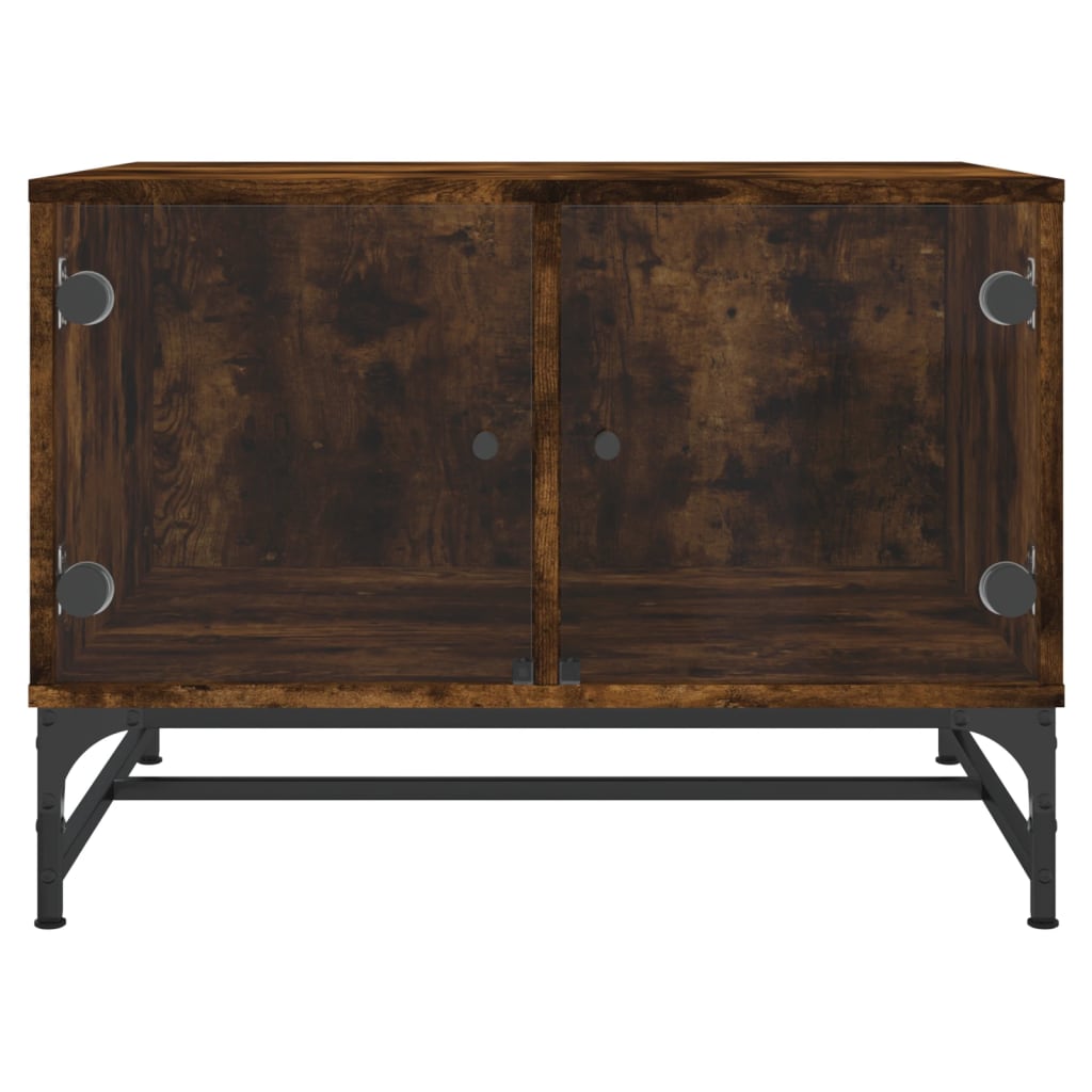 Coffee Table with Glass Doors Smoked Oak 68.5x50x50 cm