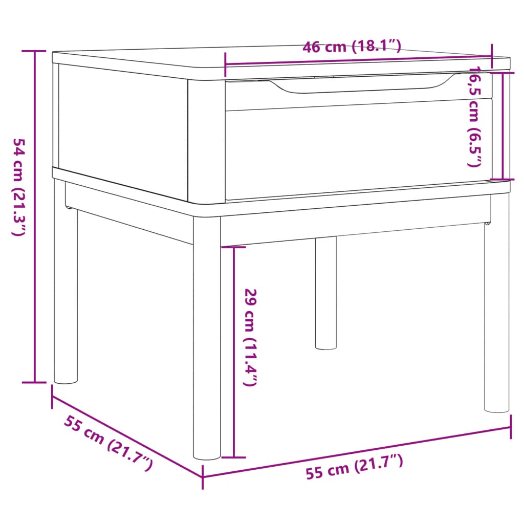 FLORO Solid Wood Pine Lamp Table, Wax Brown, 55x55x54 cm