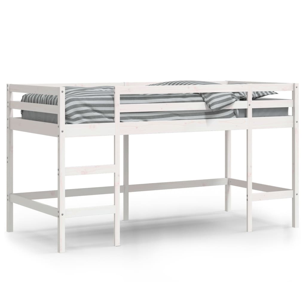 White Wood Kids' Loft Bed with Ladder 90x190 cm - No Mattress