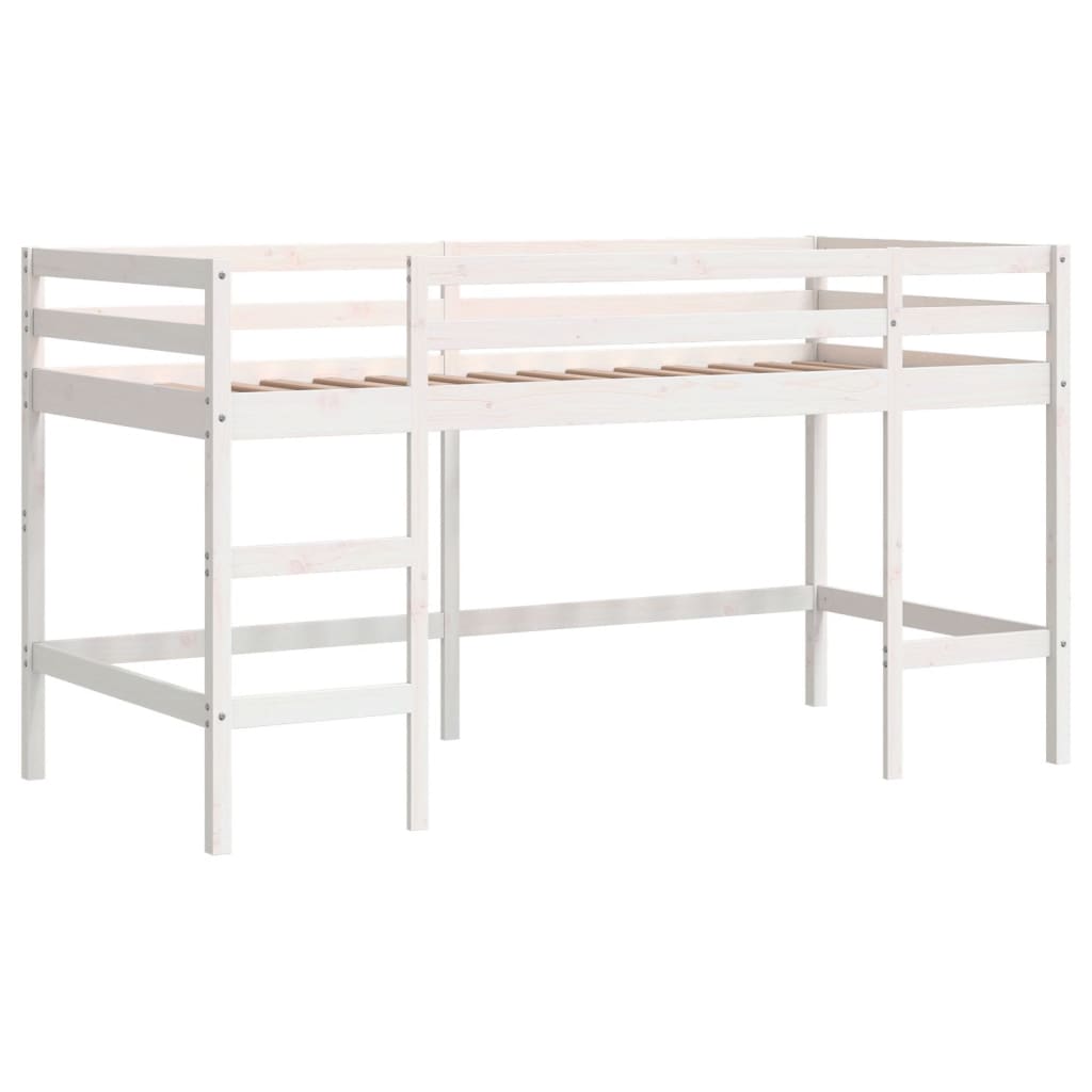 White Wood Kids' Loft Bed with Ladder 90x190 cm - No Mattress