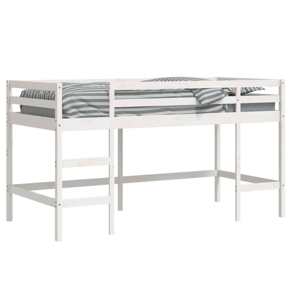 White Wood Kids' Loft Bed with Ladder 90x190 cm - No Mattress