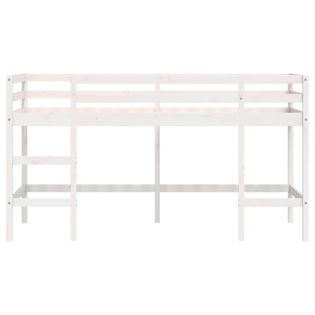 White Wood Kids' Loft Bed with Ladder 90x190 cm - No Mattress