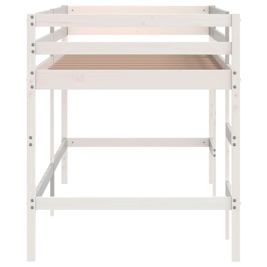 White Wood Kids' Loft Bed with Ladder 90x190 cm - No Mattress
