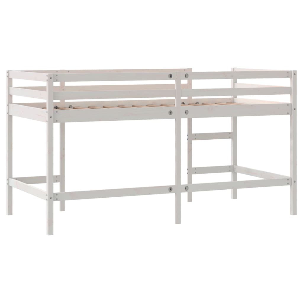 White Wood Kids' Loft Bed with Ladder 90x190 cm - No Mattress