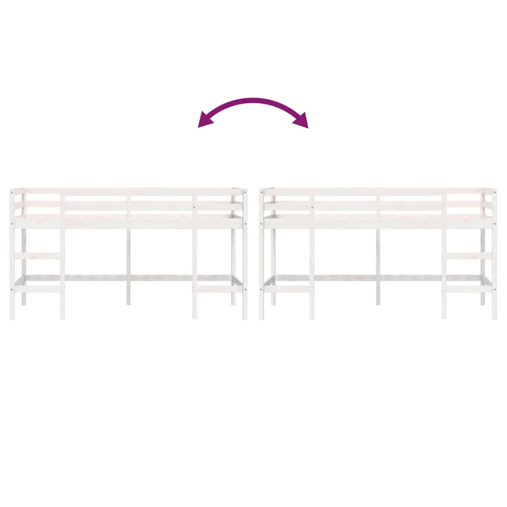 White Wood Kids' Loft Bed with Ladder 90x190 cm - No Mattress