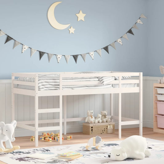 White Wood Kids' Loft Bed with Ladder 90x190 cm - No Mattress
