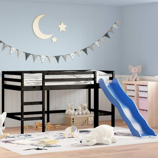 Black Kids' Loft Bed with Slide 80x200 cm - No Mattress Included