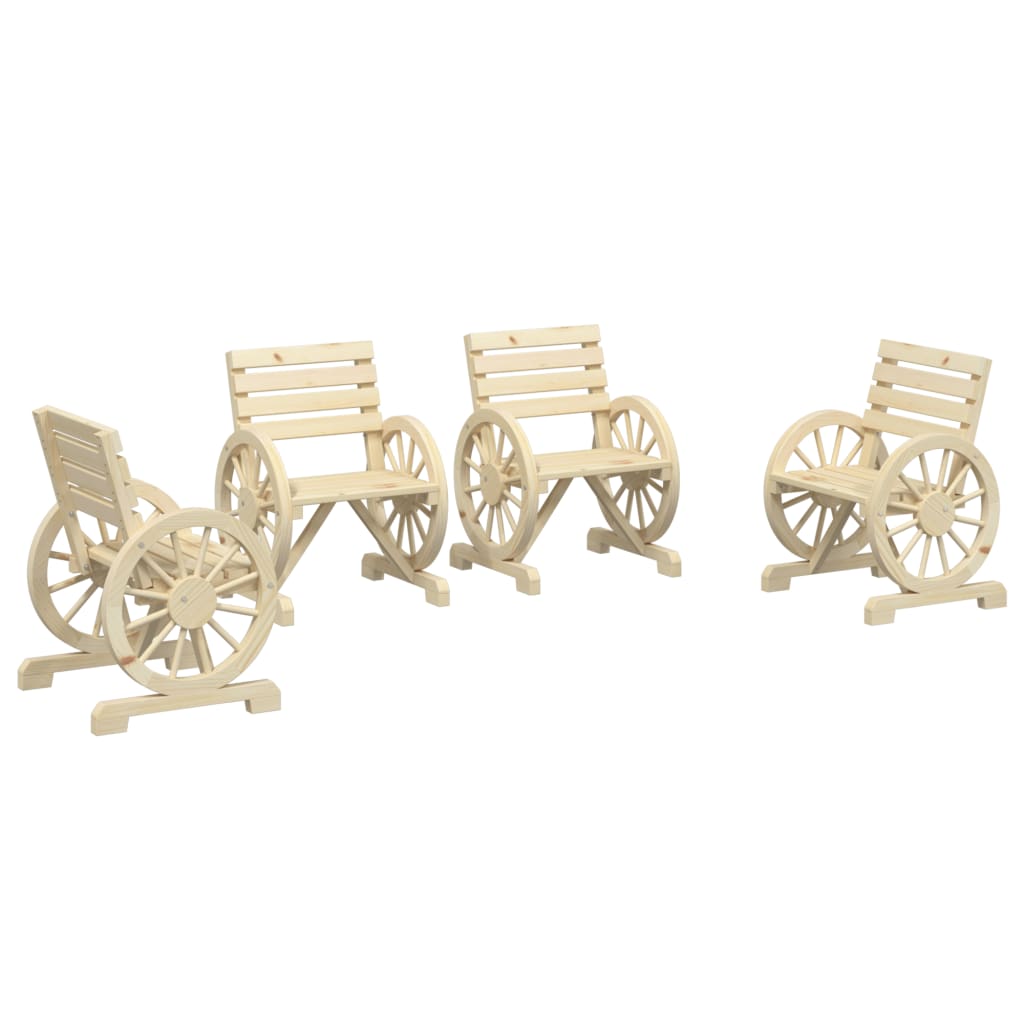 4-Piece Solid Fir Wood Garden Chairs Set - Natural Finish