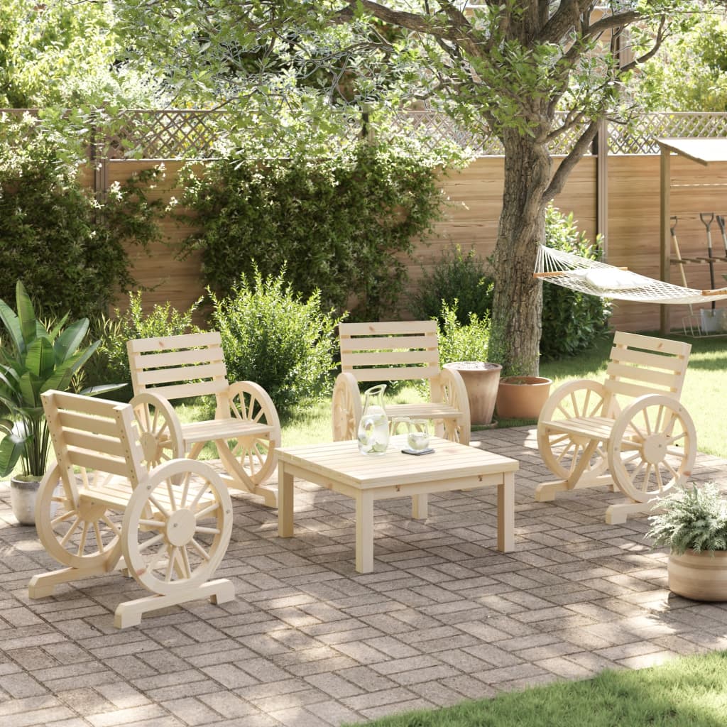 4-Piece Solid Fir Wood Garden Chairs Set - Natural Finish