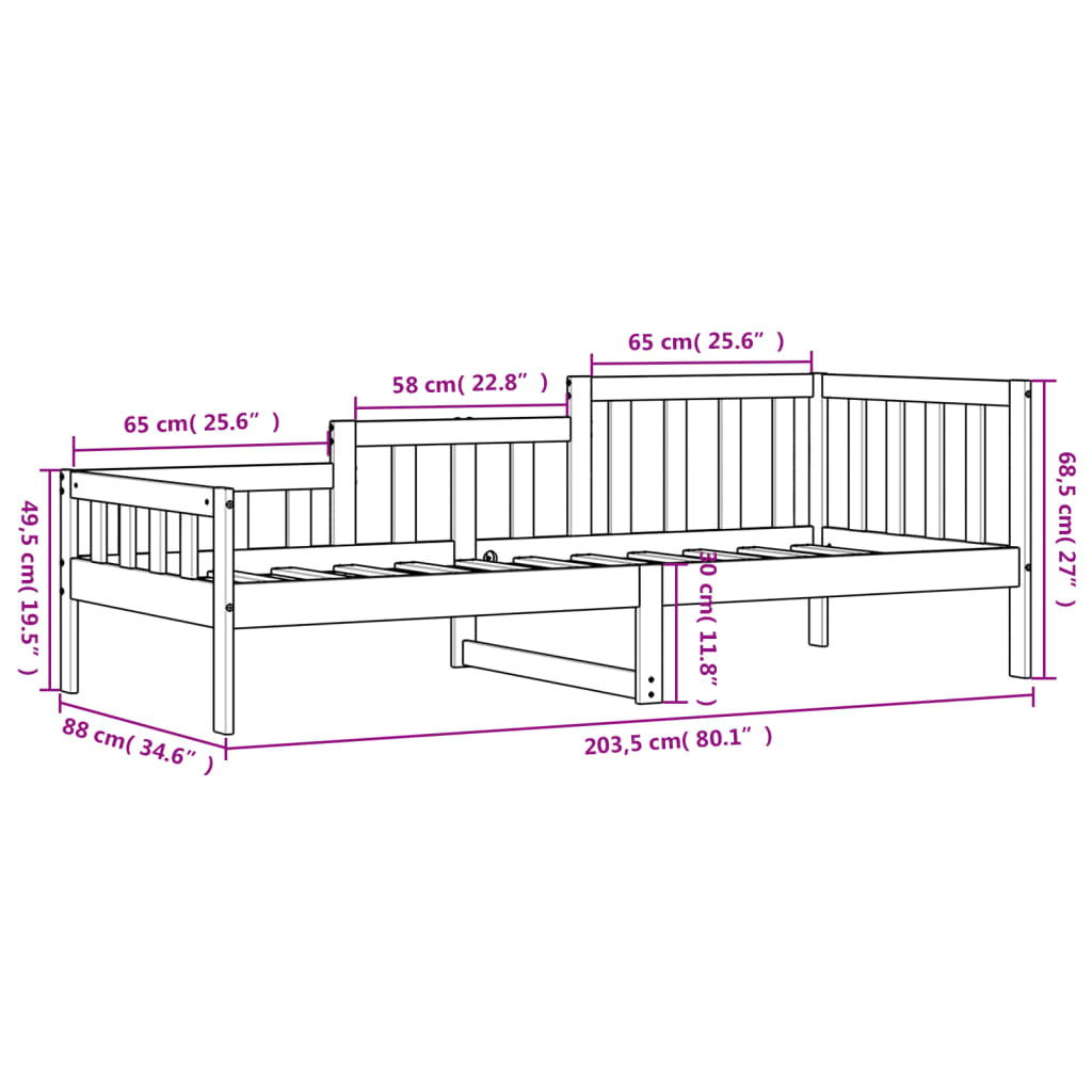 White Solid Pine Wood Day Bed Frame 80x200 cm - No Mattress