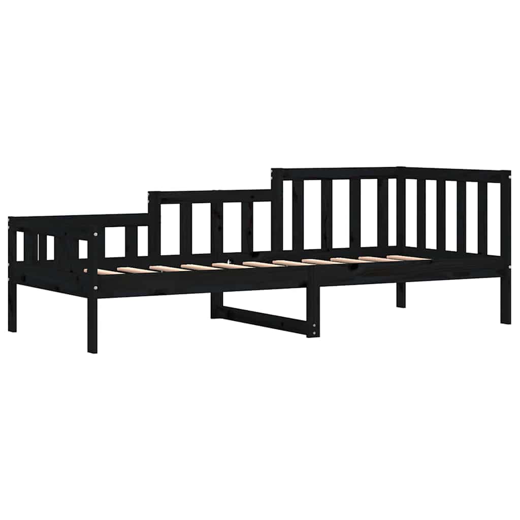 Solid Pine Day Bed Frame, 80x200 cm, Black - No Mattress Included