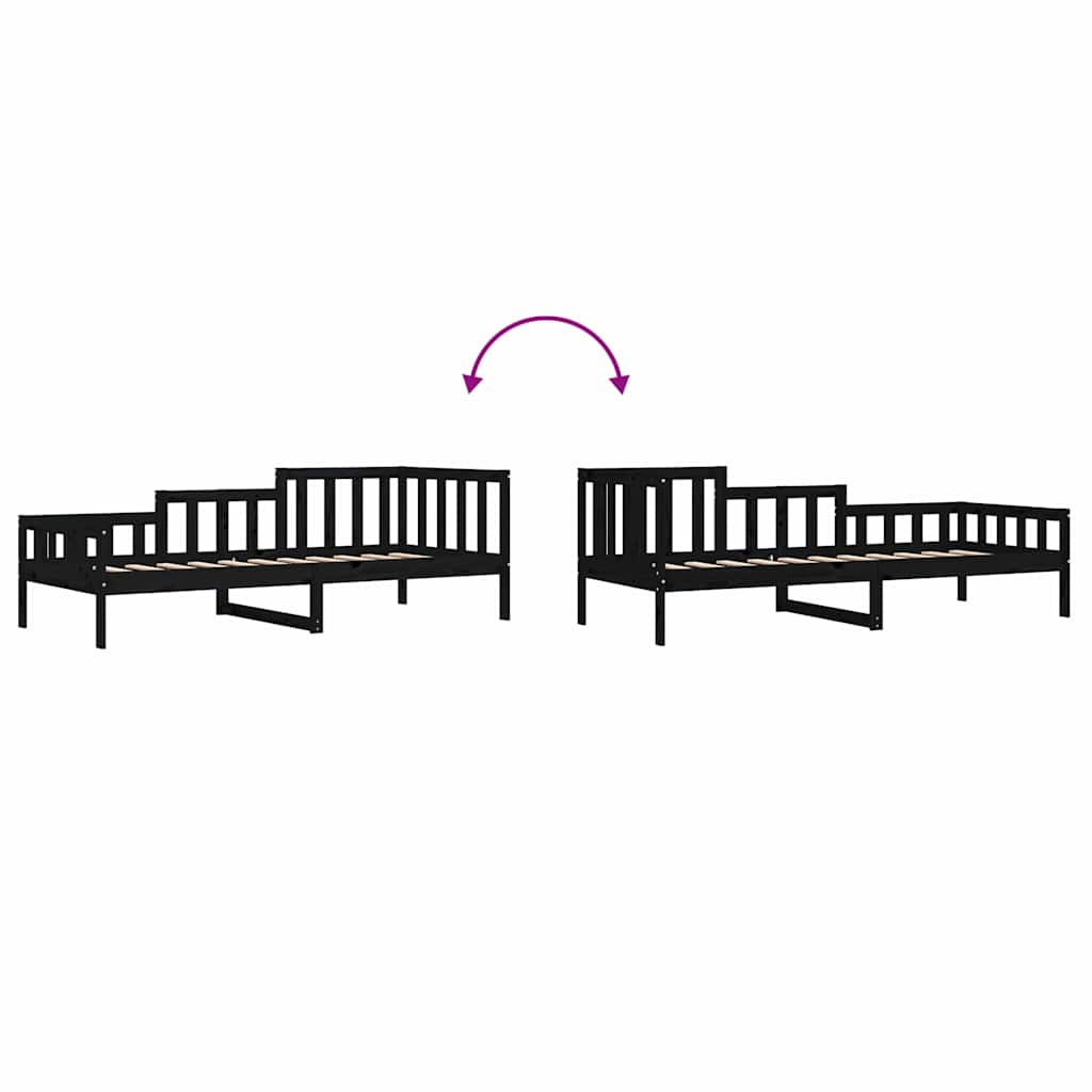 Solid Pine Day Bed Frame, 80x200 cm, Black - No Mattress Included