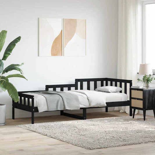 Solid Pine Day Bed Frame, 80x200 cm, Black - No Mattress Included