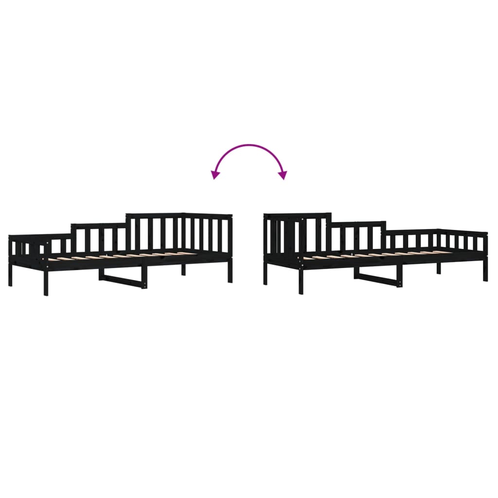 Black Solid Pine Day Bed Frame 90x190 cm - No Mattress Included