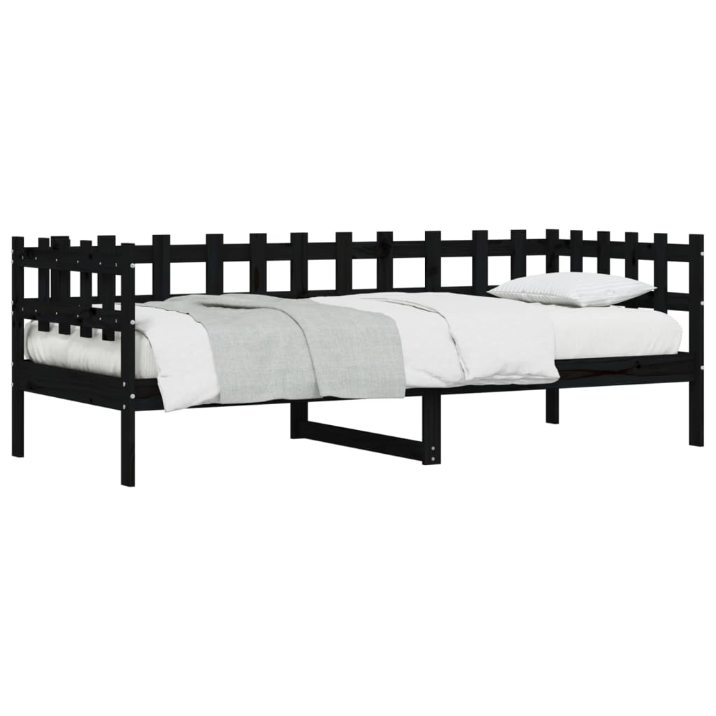 Black Solid Pine Wood Day Bed 80x200 cm (Mattress Not Included)