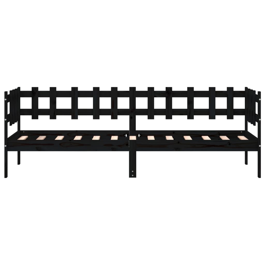 Black Solid Pine Wood Day Bed 80x200 cm (Mattress Not Included)