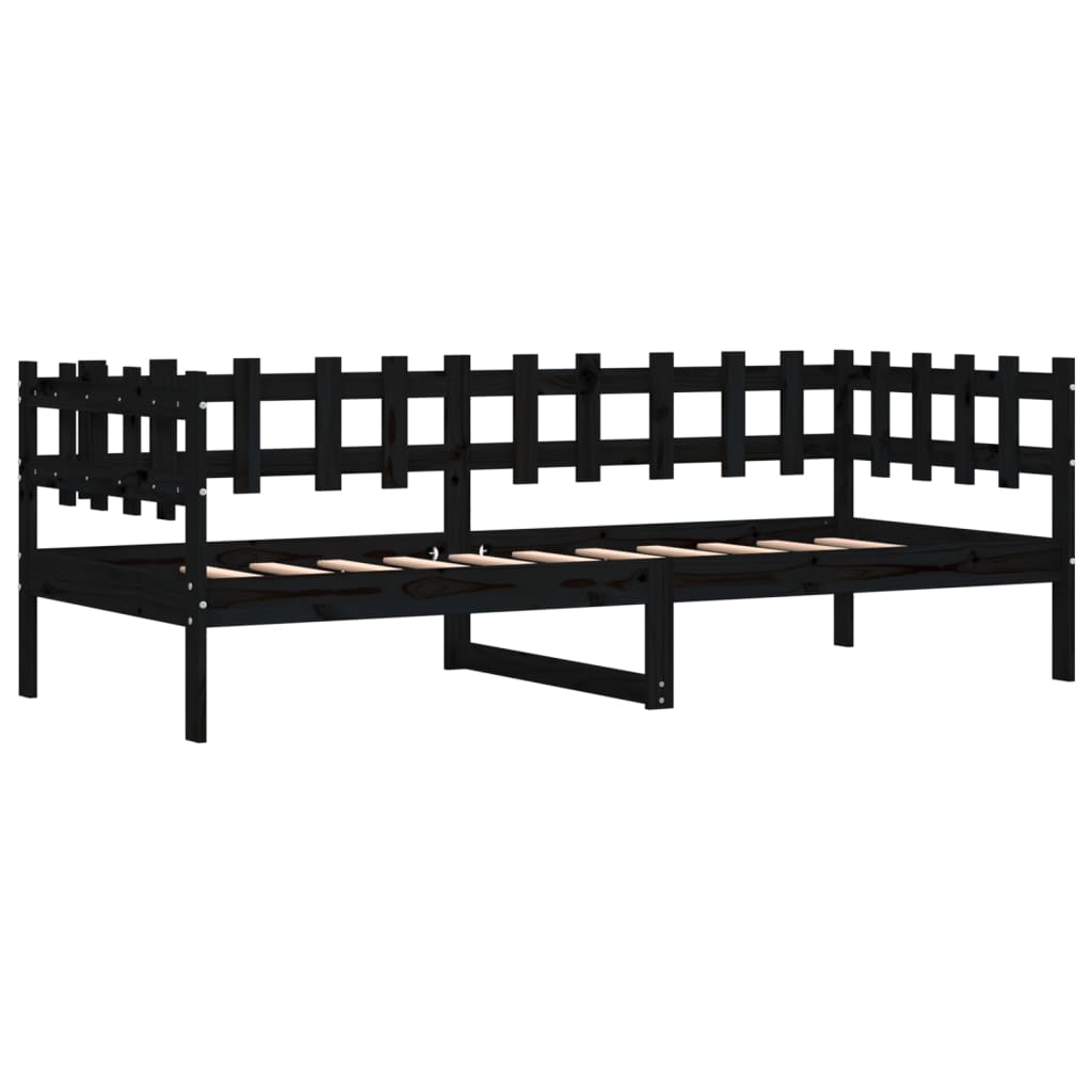 Black Solid Pine Wood Day Bed 80x200 cm (Mattress Not Included)