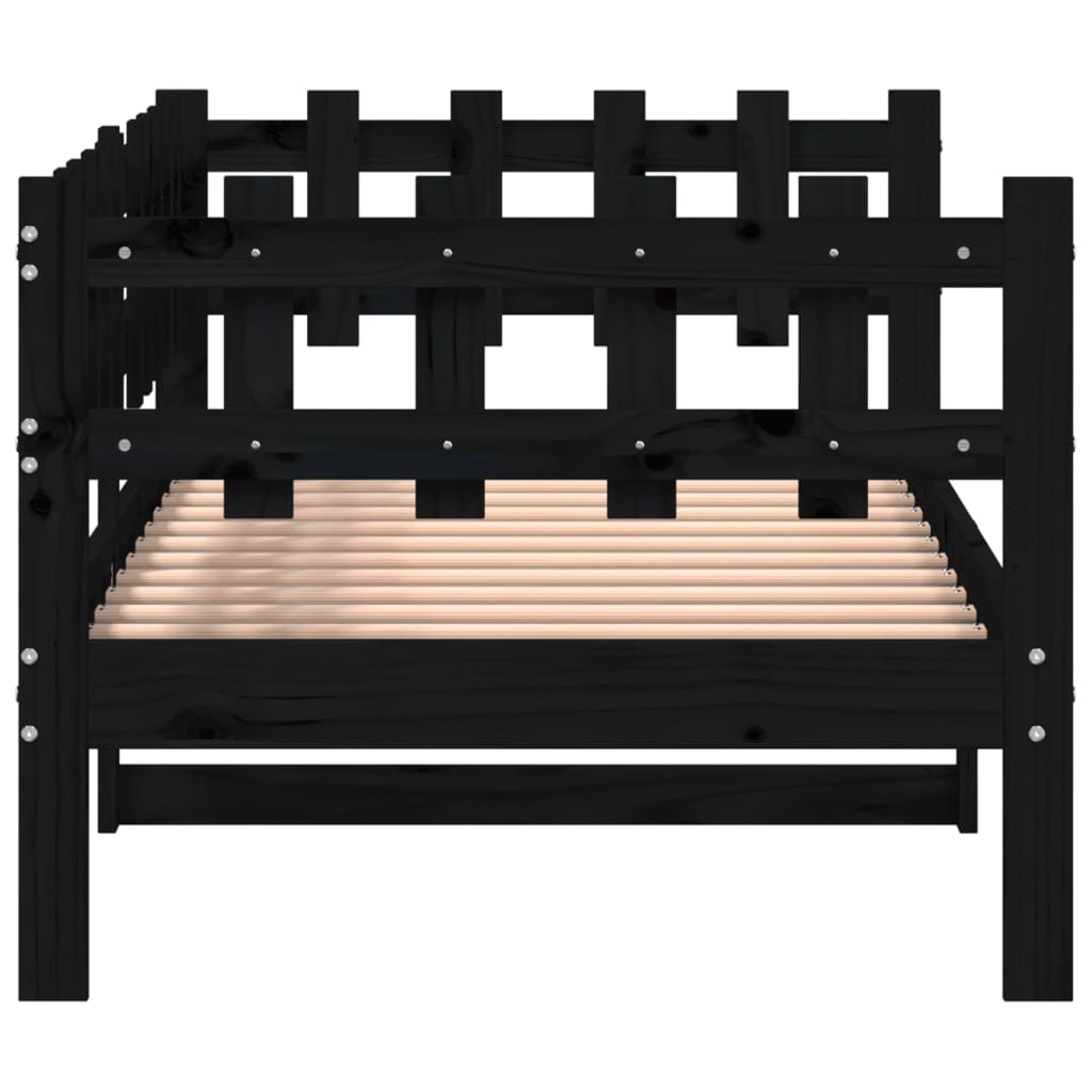 Black Solid Pine Wood Day Bed 80x200 cm (Mattress Not Included)