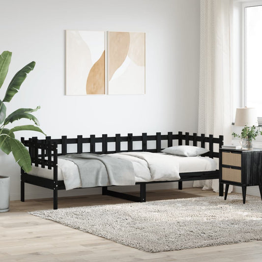 Black Solid Pine Wood Day Bed 80x200 cm (Mattress Not Included)