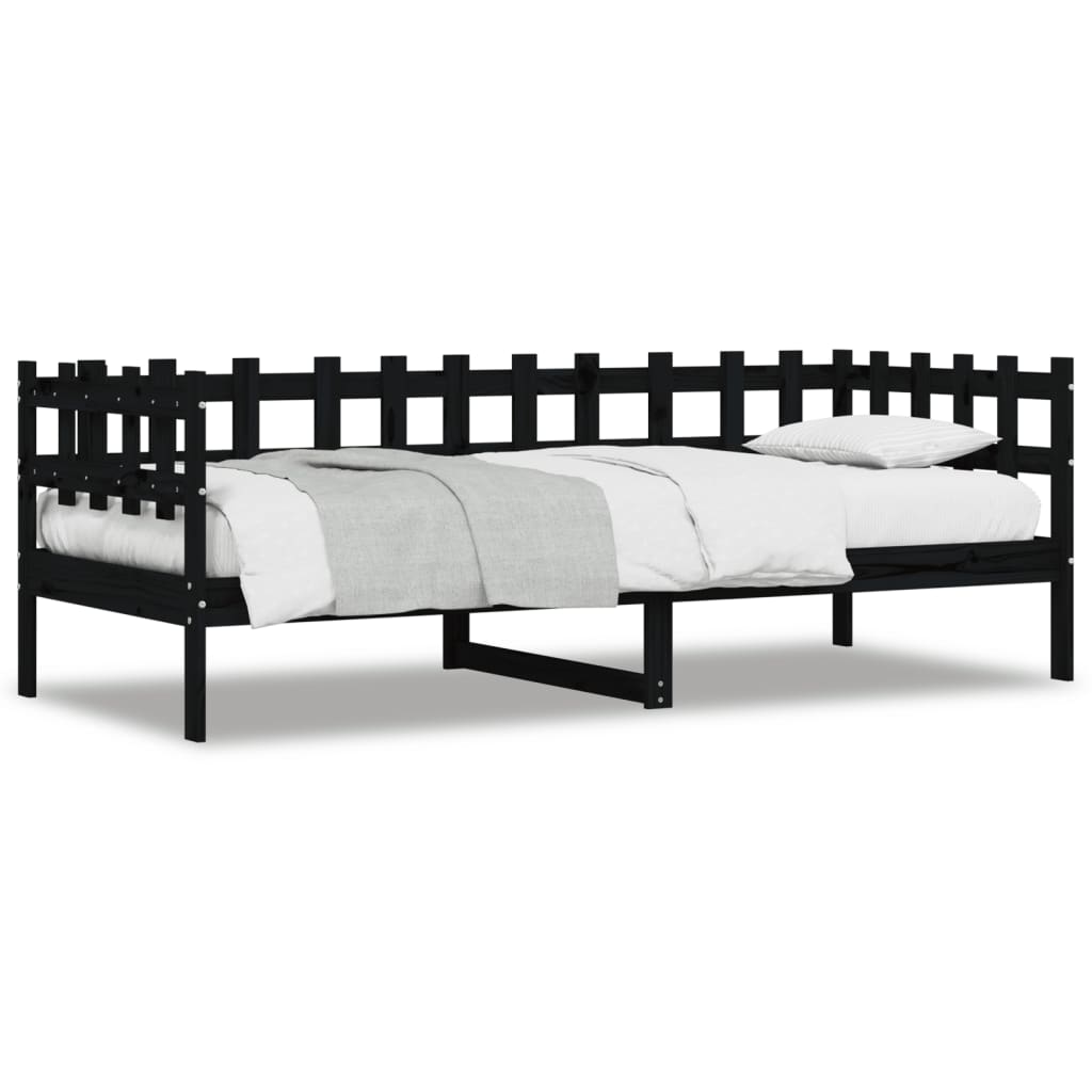 Solid Pine Day Bed Frame 90x200 cm - Black (No Mattress)