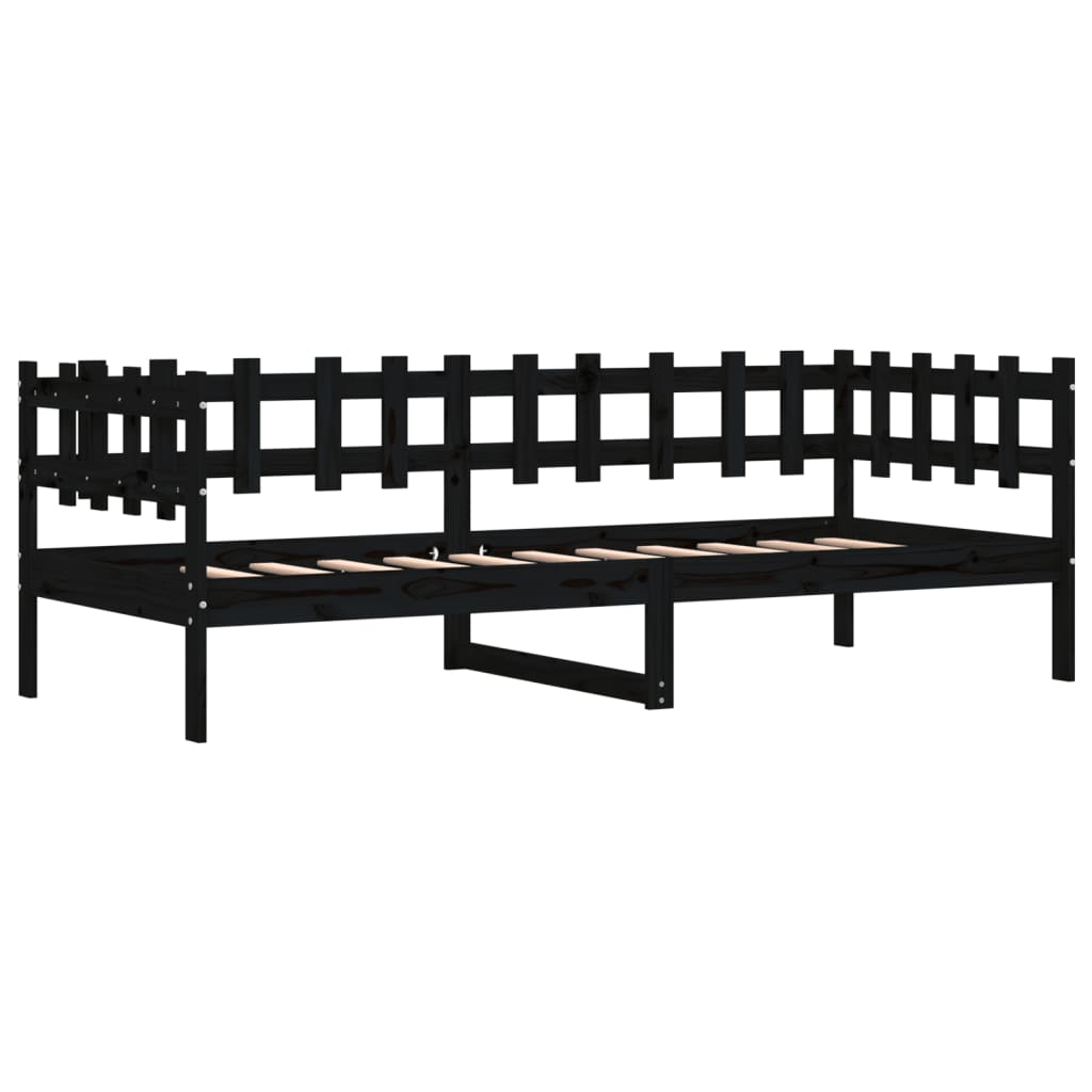 Solid Pine Day Bed Frame 90x200 cm - Black (No Mattress)