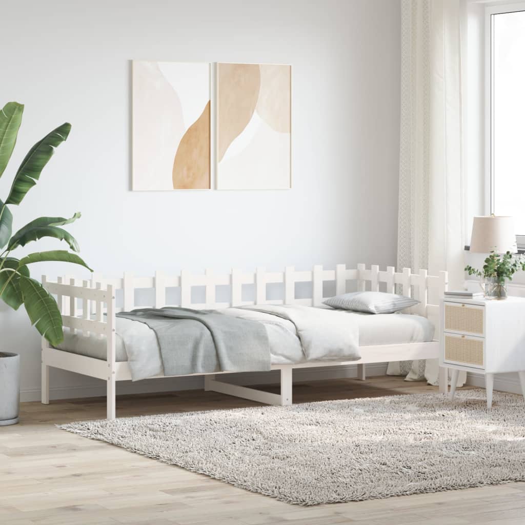 Solid Pine Wood Day Bed - White 90x190 cm - No Mattress Included