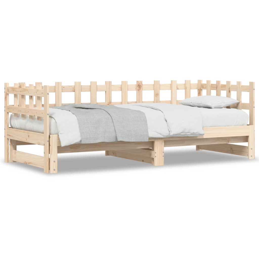 Solid Wood Pull-Out Day Bed Frame - No Mattress, 2x(80x200) cm
