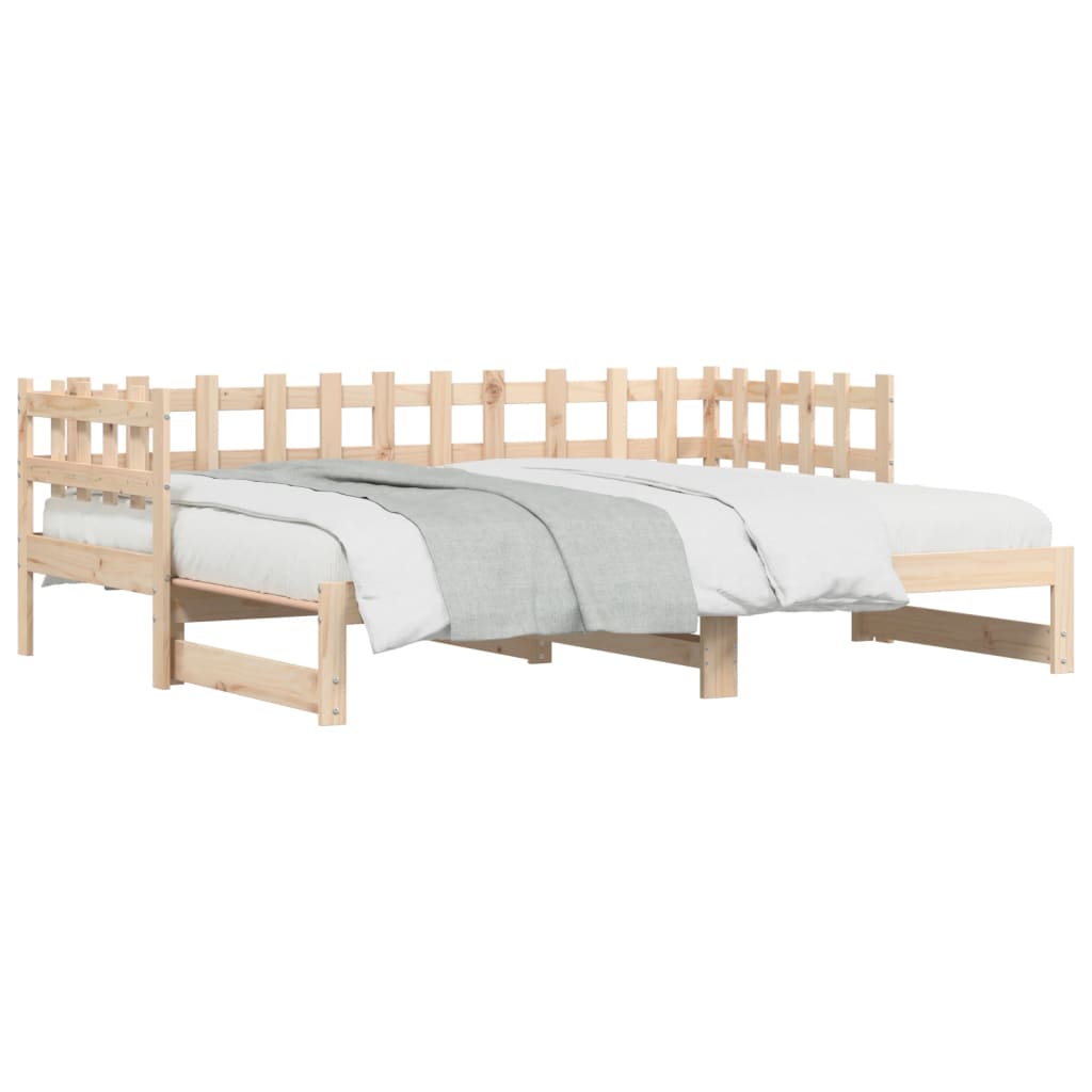 Solid Wood Pull-Out Day Bed Frame - No Mattress, 2x(80x200) cm