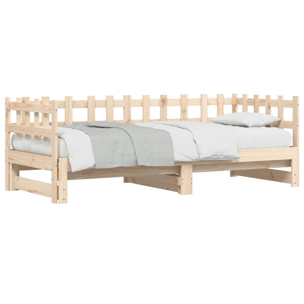 Solid Wood Pull-Out Day Bed Frame - No Mattress, 2x(80x200) cm