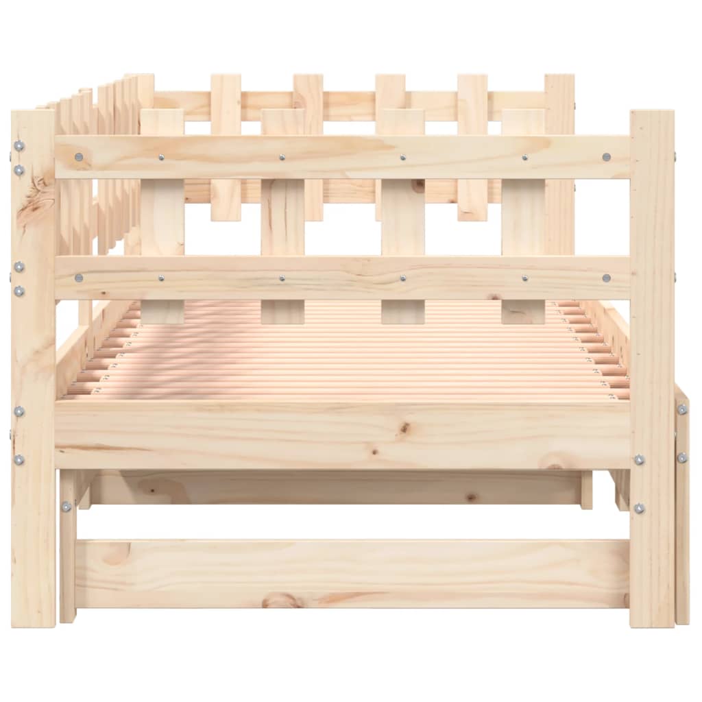 Solid Wood Pull-Out Day Bed Frame - No Mattress, 2x(80x200) cm