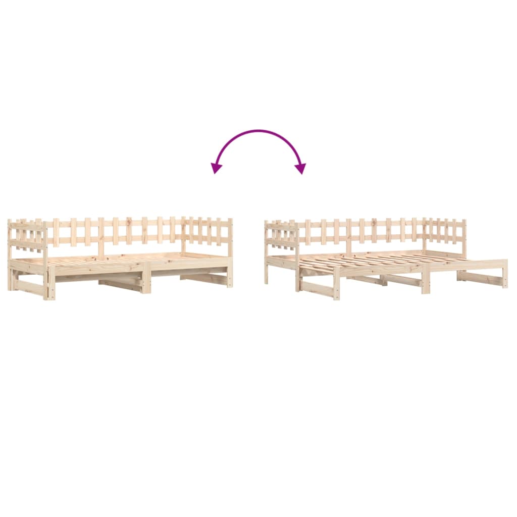 Solid Wood Pull-Out Day Bed Frame - No Mattress, 2x(80x200) cm
