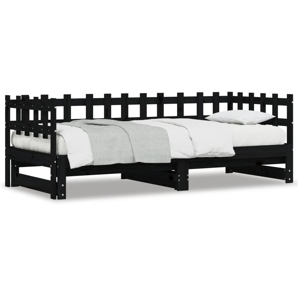 Solid Wood Pull-Out Day Bed Black 160x200 cm (No Mattress)