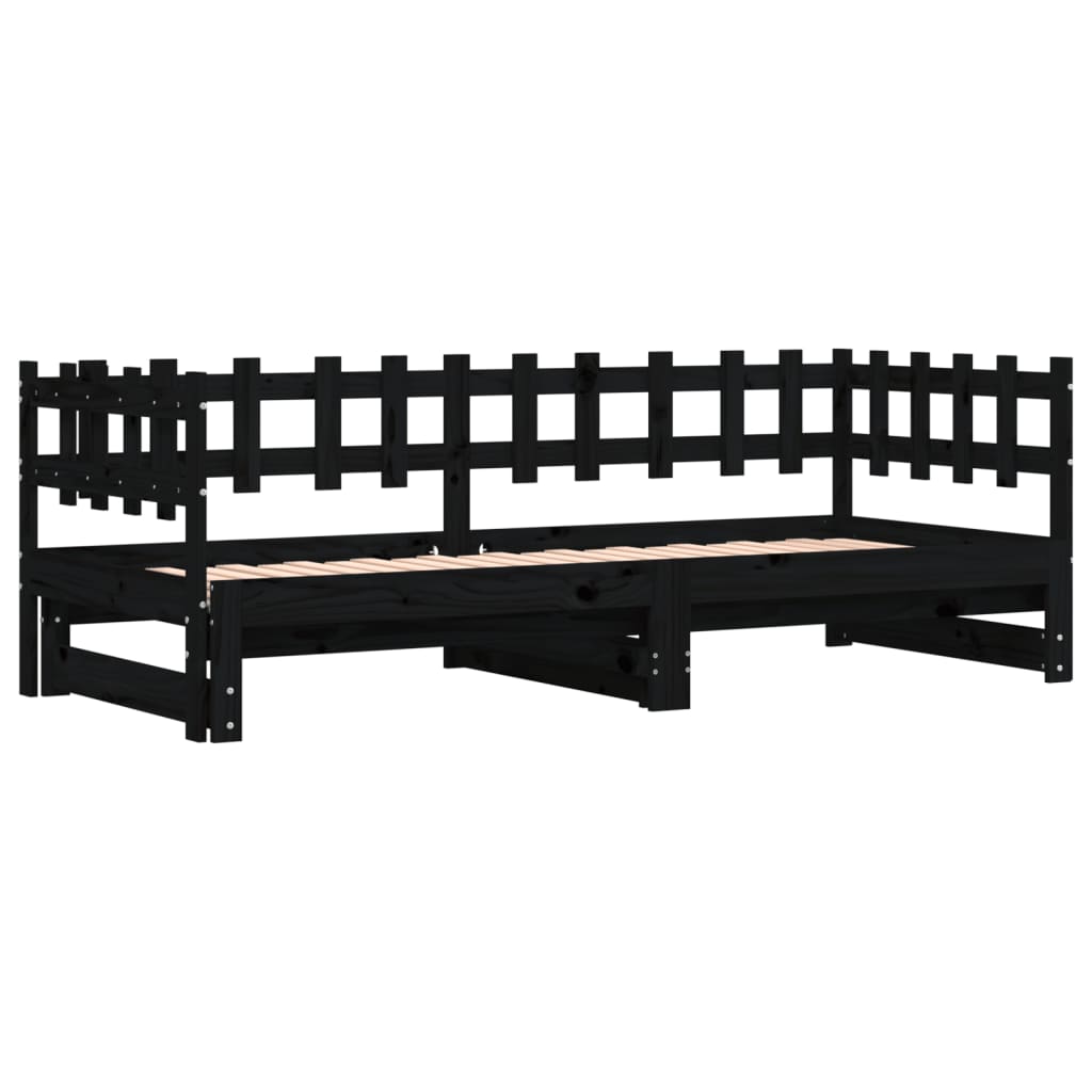 Solid Wood Pull-Out Day Bed Black 160x200 cm (No Mattress)