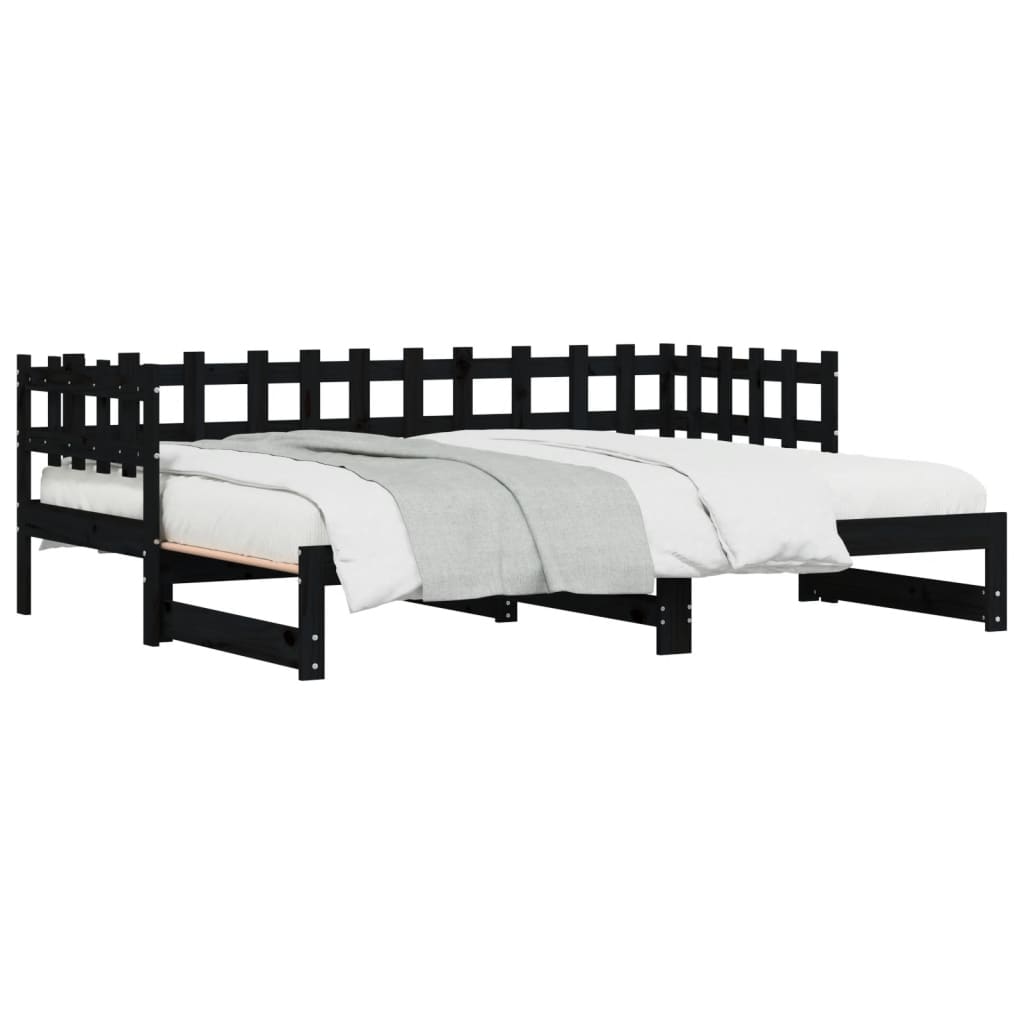 Solid Wood Pull-Out Day Bed Black 160x200 cm (No Mattress)