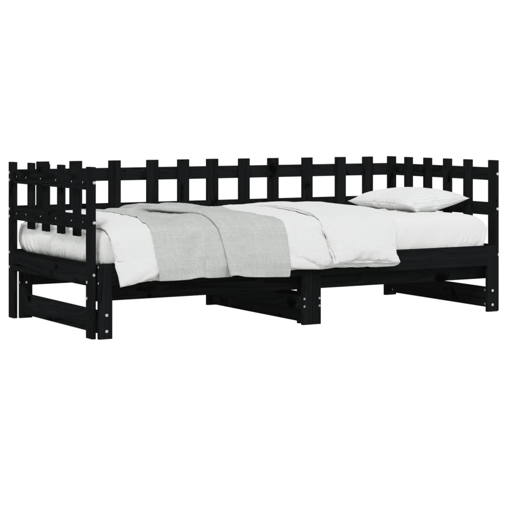 Solid Wood Pull-Out Day Bed Black 160x200 cm (No Mattress)