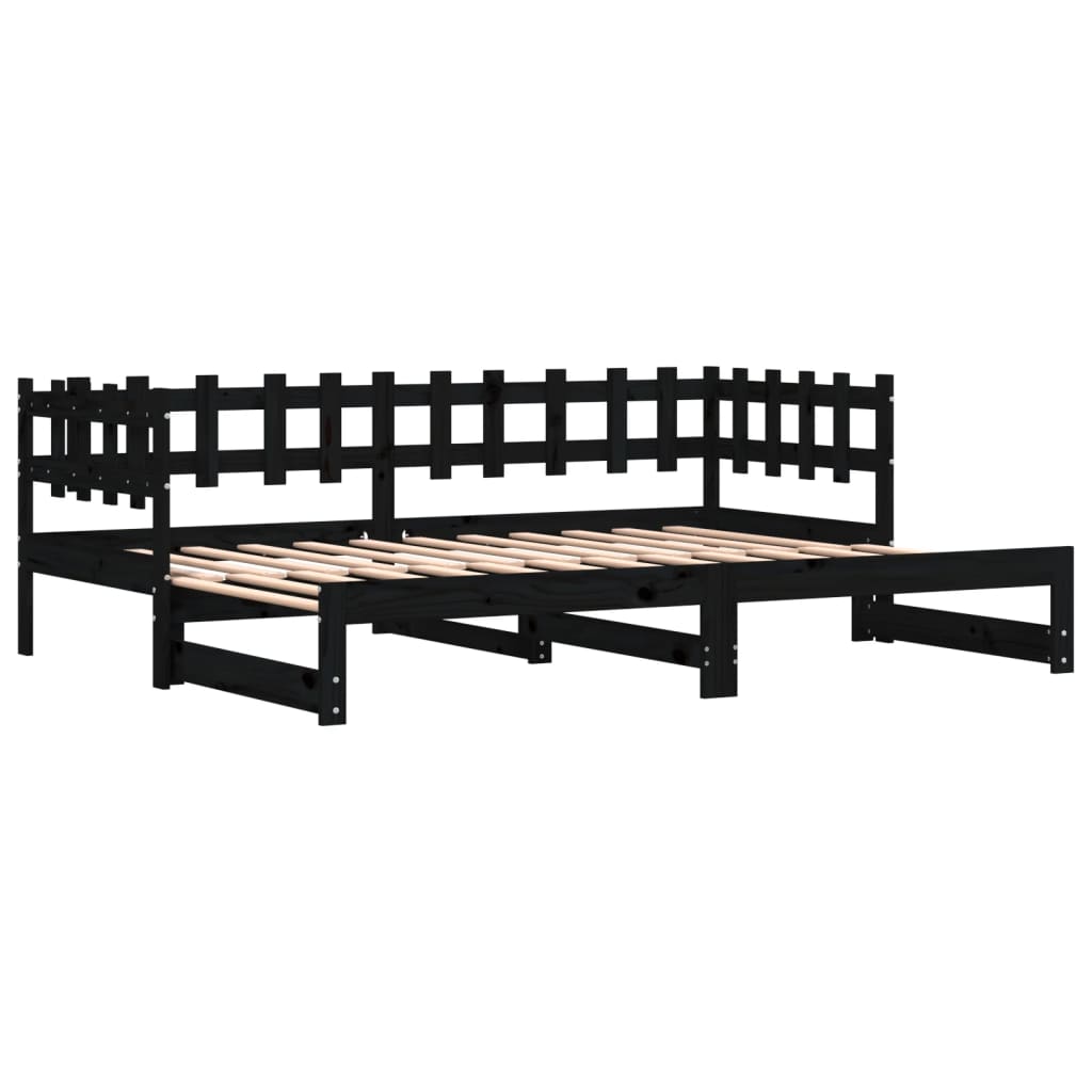 Solid Wood Pull-Out Day Bed Black 160x200 cm (No Mattress)