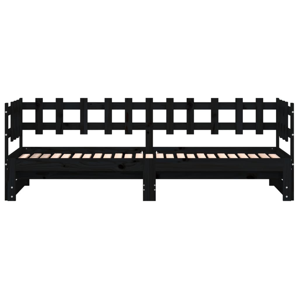 Solid Wood Pull-Out Day Bed Black 160x200 cm (No Mattress)