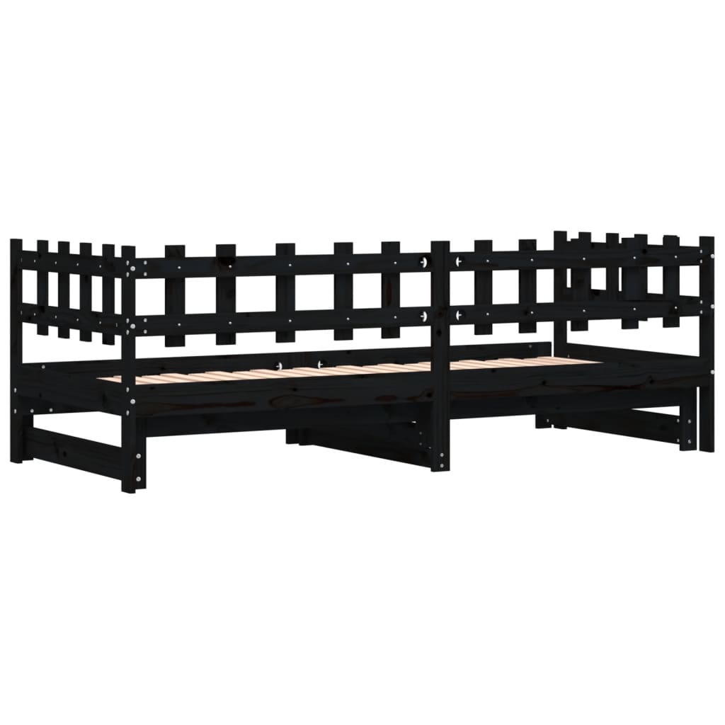 Solid Wood Pull-Out Day Bed Black 160x200 cm (No Mattress)