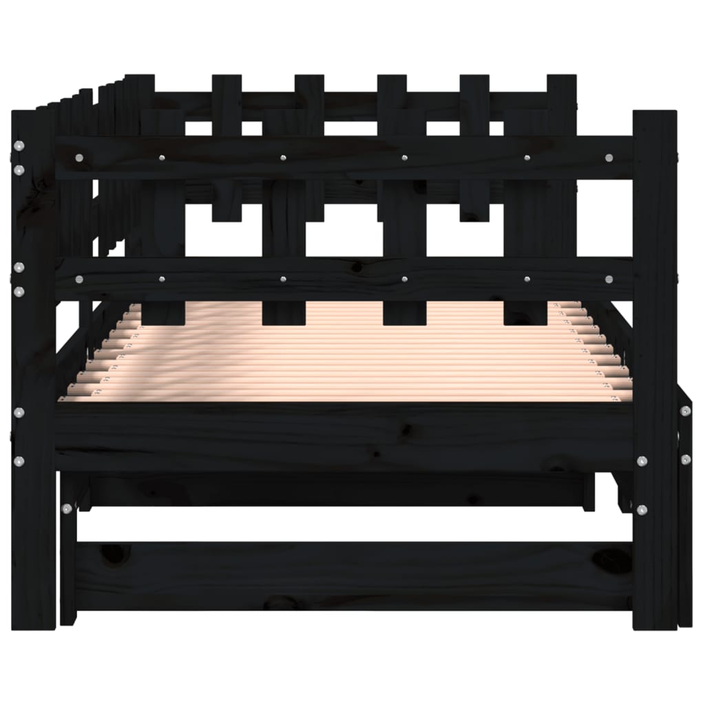 Solid Wood Pull-Out Day Bed Black 160x200 cm (No Mattress)