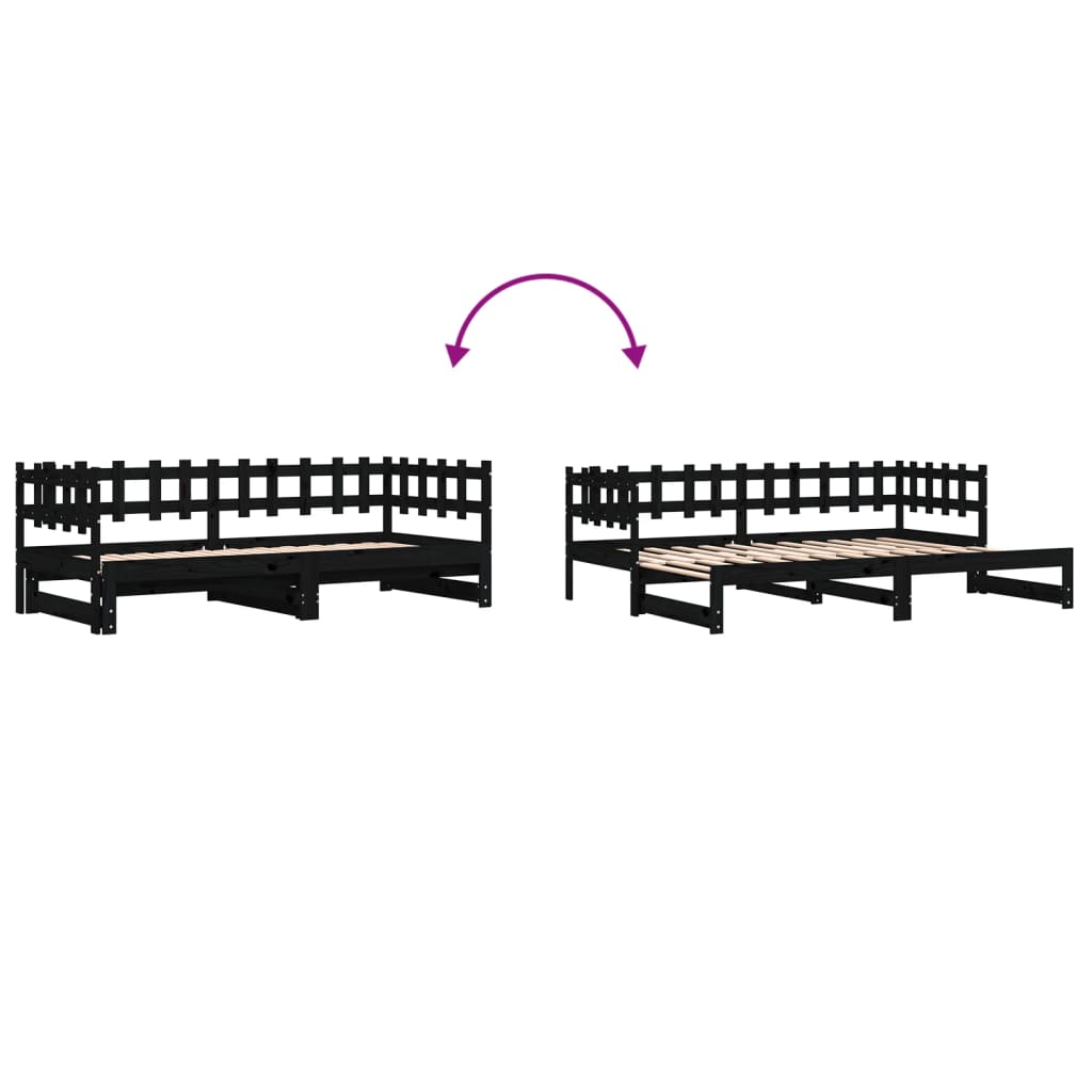 Solid Wood Pull-Out Day Bed Black 160x200 cm (No Mattress)